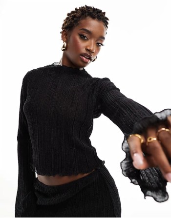 high neck top in black plisse