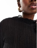 high neck top in black plisse