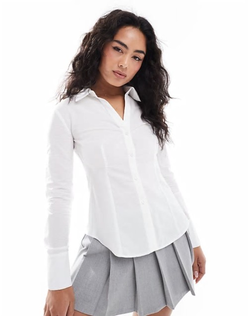 poplin fitted shirt in white
