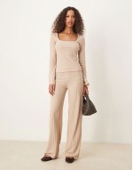 supersoft wide rib top hoodie and trouser co ord in oat
