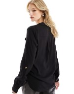 button down shirt with pocket detail in black