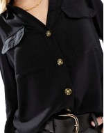 button down shirt with pocket detail in black