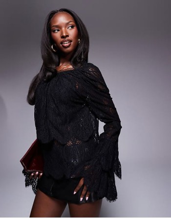 all over lace blouse in black