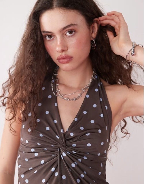 polka dot halter top in brown