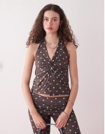 polka dot halter top in brown