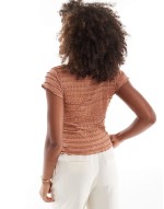 high neck top in brown texture