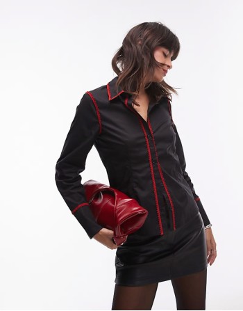 Resume fitted shirt with red piping in black