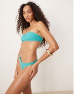 embroidered v detail bandeau bikini top & botttom in blue