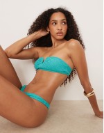 embroidered v detail bandeau bikini top & botttom in blue