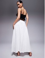 crinkle drop waist maxi skirt in white
