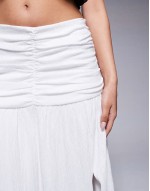 crinkle drop waist maxi skirt in white