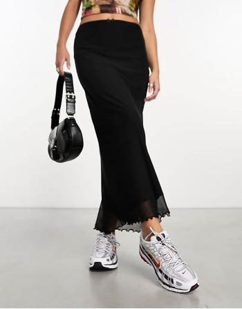 mesh midi skirt in black