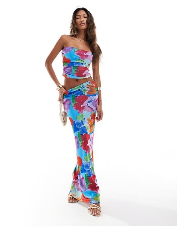 mesh co-ord in bright floral print