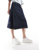 denim midi wrap skirt in raw denim
