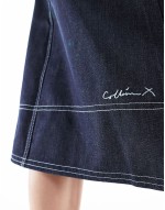 denim midi wrap skirt in raw denim
