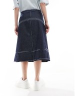 denim midi wrap skirt in raw denim
