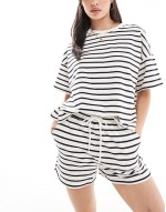 sweat t-shirt and shorts co-ord in mono stripe