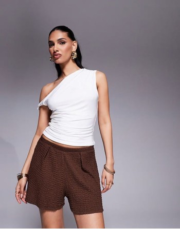 textured shorts in chocolate
