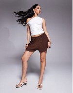 textured shorts in chocolate