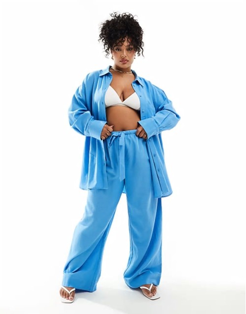 Premium Curve  Isabel mix & match linen look beach set in cornflower blue