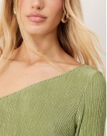 plisse one shoulder long sve maxi dress in sage green