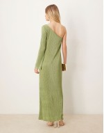 plisse one shoulder long sve maxi dress in sage green