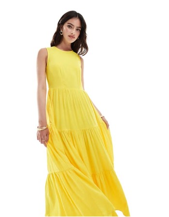 tiered smock midaxi dress in yellow