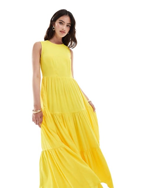 tiered smock midaxi dress in yellow