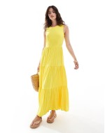 tiered smock midaxi dress in yellow