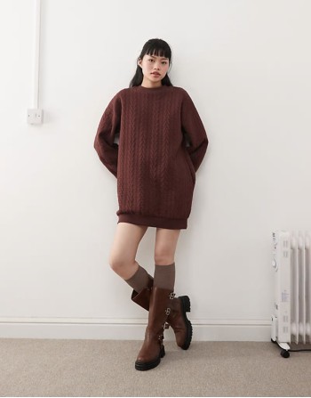 cable sweat mini dress in chocolate