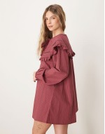 pinstripe smock dress with collar detail in burgundy