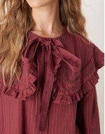 pinstripe smock dress with collar detail in burgundy