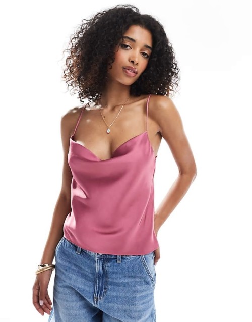 satin cami top in raspberry