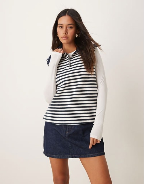 supersoft half zip sveless tank top co-ord in stripe