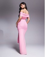 exclusive slinky  ruched skirt waist drape detail maxi dress in pink