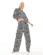 cropped shirt and trousers co-ord in mono print