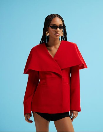 tailored corset cocoon trousers & structured oversized collar blazer co-ord in red