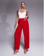 tailored corset cocoon trousers & structured oversized collar blazer co-ord in red
