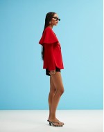 tailored corset cocoon trousers & structured oversized collar blazer co-ord in red