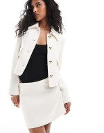 button detail tailored jacket and skirt co-ord set in white