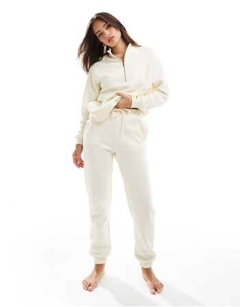 half zip sweat & jogger co-ord with tie waist in neutral beige